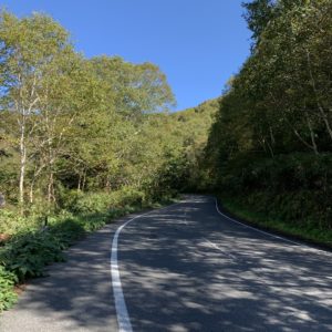 上空の開けた2車線エリア＠奥志賀林道