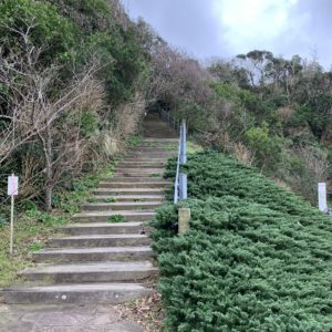 外房・勝浦の八幡岬公園の展望広場に続く階段を登る