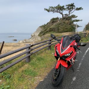 千葉の真珠岩の先の盆栽のような風景with CBR650R