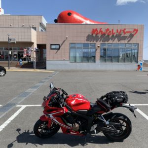 かねふく めんたいパーク大洗のタラピヨ君との記念pic with CBR650R