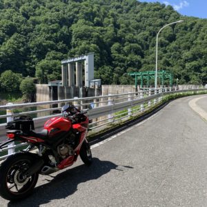 藤原ダム上流部にてwith CBR650R