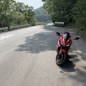 山間の爽快ロード、増冨ラジウムラインにてwith CBR650R