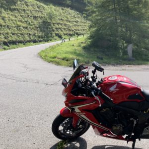 チェリーパークラインのヘアピンコーナーにてwith CBR650R(前)