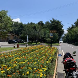 「道の駅 大芝高原」の綺麗な花とCBR650R