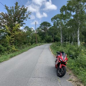 志賀草津道路・琵琶池エリアの白樺ロードにてwith CBR650R