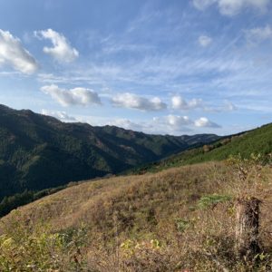 八溝山山頂へ向かう八溝林道の視界が開けたポイントにて