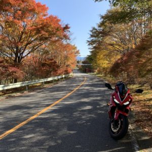 紅く染まり始めた茶臼山高原道路にてwith CBR650R