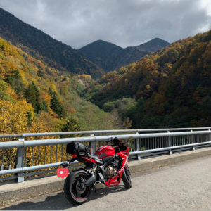 北アルプス大橋から東側の眺めwith CBR650R