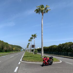 マリンパーク御前崎に向かう御前崎椰子の木ロードにてwith CBR650R
