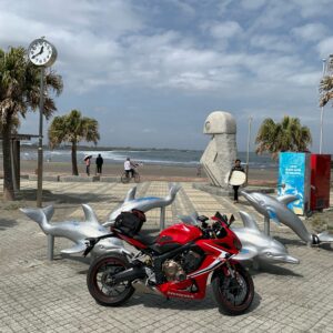 房総半島・太東海水浴場のイルカのオブジェにてwith CBR650R