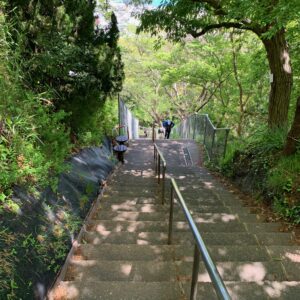 神奈川県二宮町海沿いの高台にある吾妻山公園内の急勾配な階段風景
