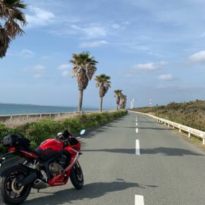 渥美半島西端を走るシーサイドライン「椰子の木ロード」にてwith CBR650R