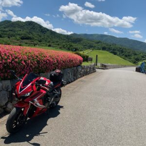 山梨県笛吹市の八代ふるさと公園のツツジたちwith CBR650R