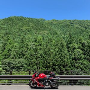 夏の深緑あふれるr353のロード風景with CBR650R