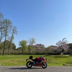さきたま古墳公園内の丸墓山古墳を遠目から眺めるwith CBR650R