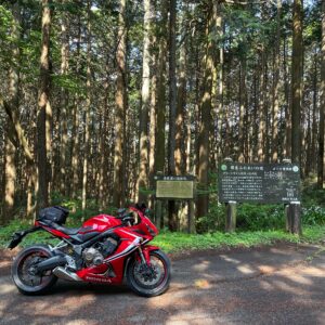 奥武蔵グリーンライン傘杉峠の関東ふれあいの道入口にてwith CBR650R