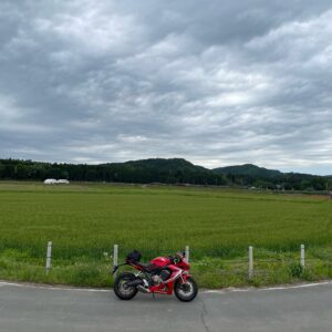 千年の苑ラベンダー園の緑の田んぼにてwith CBR650R