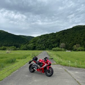 嵐山渓谷手前の気持ち良い新緑の風景にてwith CBR650R②