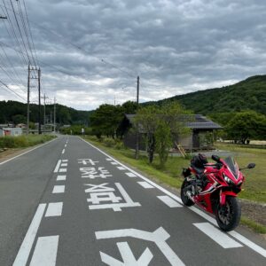 嵐山渓谷手前の気持ち良い新緑の風景にてwith CBR650R③