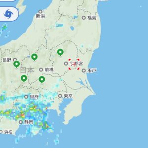 東北ツーの帰り道で確認した雨雲レーダーの雨雲