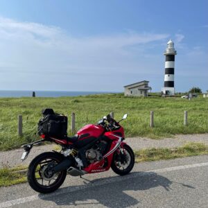 男鹿半島最西端の入道埼灯台にてwith CBR650R