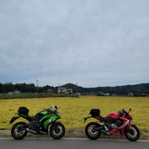 黄金色風景の新潟r9を走るCBR650R & ninja650