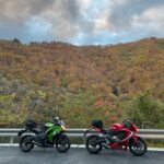 秋の奥利根ゆけむり街道で出会った紅葉どぉ～ん風景にてwith CBR650R&ninja650②