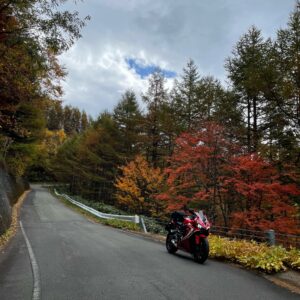 長野県r112の秋らしいロード風景with CBR650R