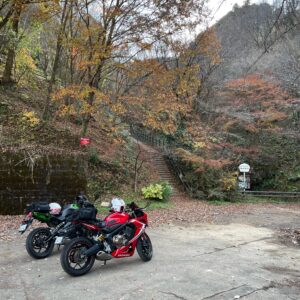 鎌北湖第一駐車場のささやかな秋の風景にてwith CBR650R & ninja650
