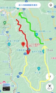 奥久慈パノラマラインから奥久慈グリーンラインへのルートMap