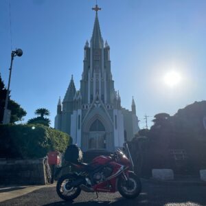 平戸ザビエル教会にてwith CBR650R